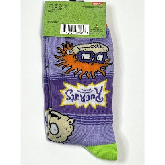 Rugrats Nickelodeon Reptar Socks Mens Crew Size 6-12 Purple Green Cartoon - Picture 2 of 2